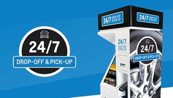 24/7 drop-off and pick-up kiosk for vehicle services, featuring a user-friendly interface and modern design. Ideal for convenient car rental or service access anytime.