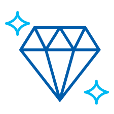Blue diamond icon with sparkling effects, representing luxury, elegance, and high value in jewelry and fashion.