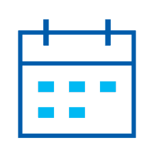 Blue calendar icon with a grid layout, representing scheduling, events, or planning.