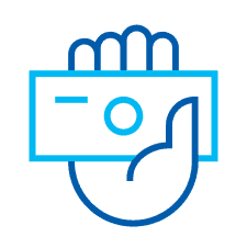 Line art illustration of a hand holding a banknote, symbolizing financial transactions or money exchange.