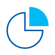 Circular pie chart graphic with a blue segment, representing data visualization and analysis concepts.