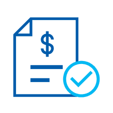 Icon representing a financial document with a dollar sign and a check mark, symbolizing invoice approval or financial verification.