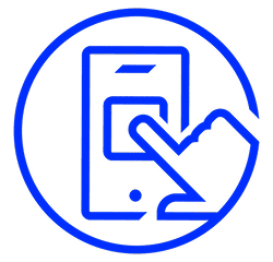Hand tapping a smartphone in a circular outline, representing mobile interaction and app engagement.